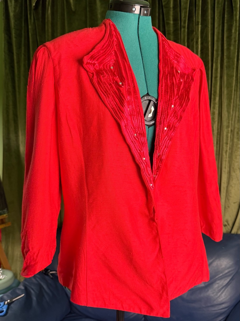 Karen Millen Vibrant Red Embellished V-Neck Blazer
